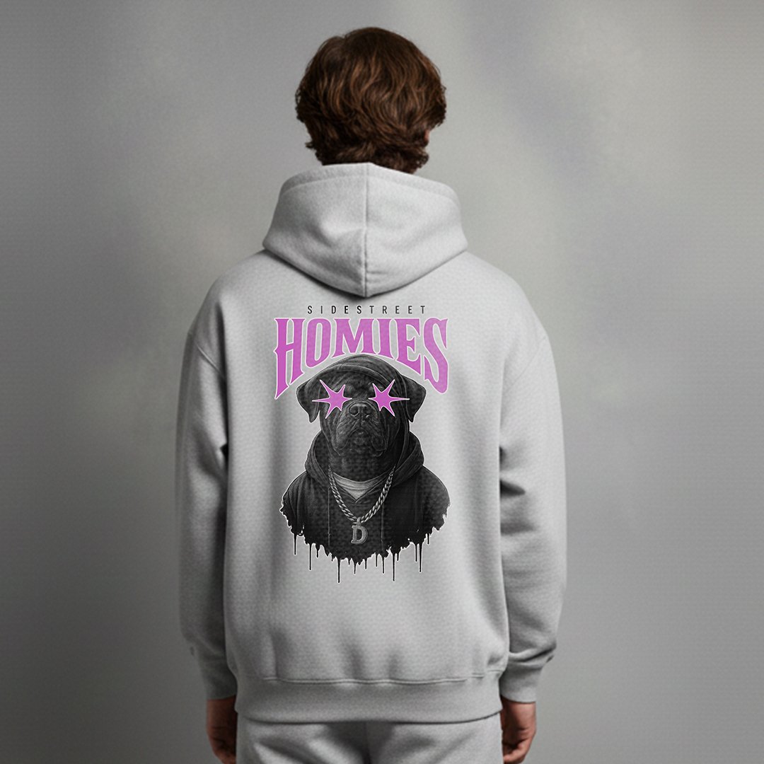Grey “Sidestreet Homies” Dog Pullover Hoodie